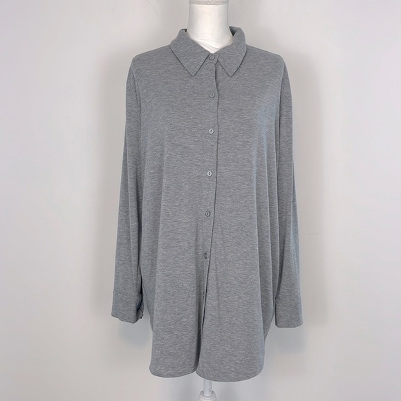 Soft Surroundings Gray Collared Long Sleeve Button Up Shirt. Size Large. - Picture 1 of 12